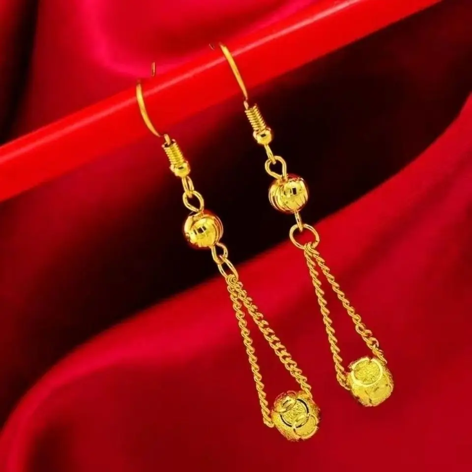 Orecchini lunghi con nappe da donna in oro 24 carati (AU999) |   Nappe sfaccettate fronte-retro, antiche martellate con anima in agata
