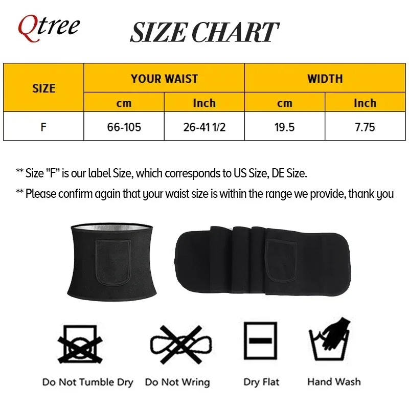 Qtree Waist Trainer Adjustable Wrap Sauna Sweat Belly Cinchers Belt Men Pocket Weight Loss Tummy Control Corset Fat Burn Trimmer