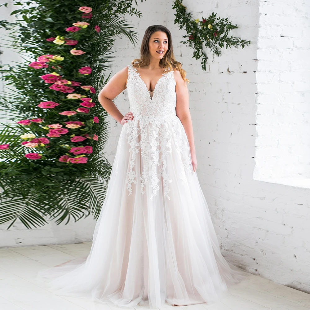 

Plus Size Strapless Wedding Dresses with Lace Sleeveless 2024 Summer Soft Tulle New Oversize Bridal Gowns for Women Vestidos De