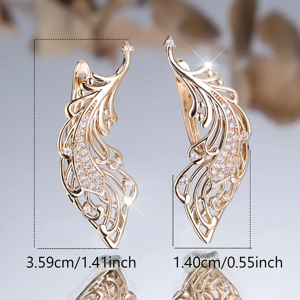 Charm Female White Crystal Zircon Stone Feather Hoop Earrings Gold Color Simple Wedding Jewelry For Women