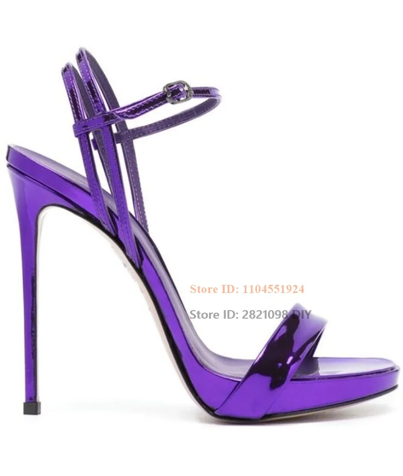 Paars lakleer platform open teen strappy hoge hak sandalen beknopte stiletto hakken slanke hak dames zomerschoenen