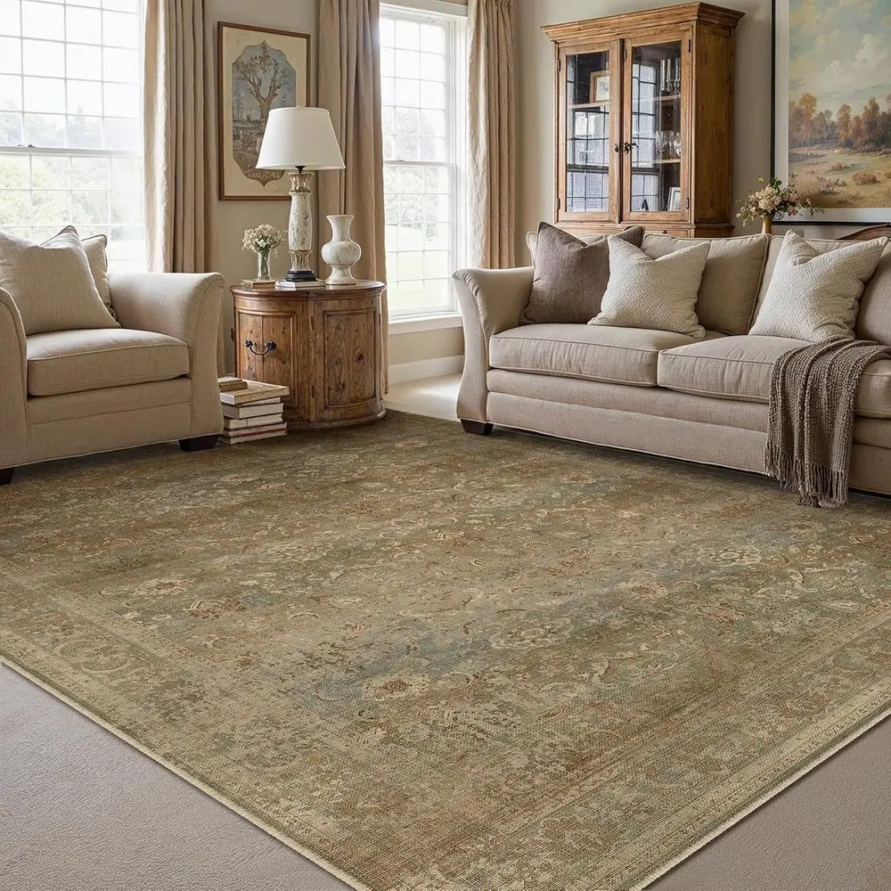 

Large Brown Vintage Washable Area Rug 6x9, Distressed Accent for Living Room, Bedroom, Kitchen, and Dining Room