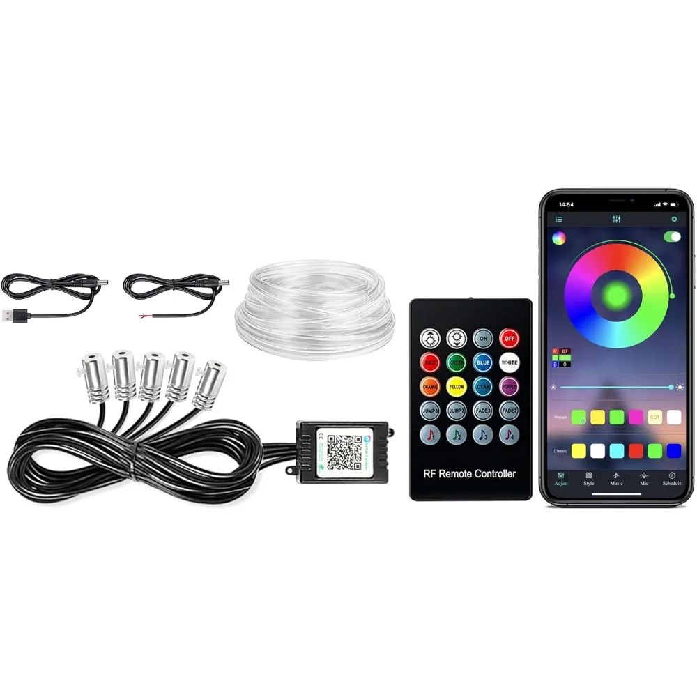 

interior car lights, usb car led strip lights, car ambient lighting kit with 236 inches fiber optic, rgb el wire lights app and