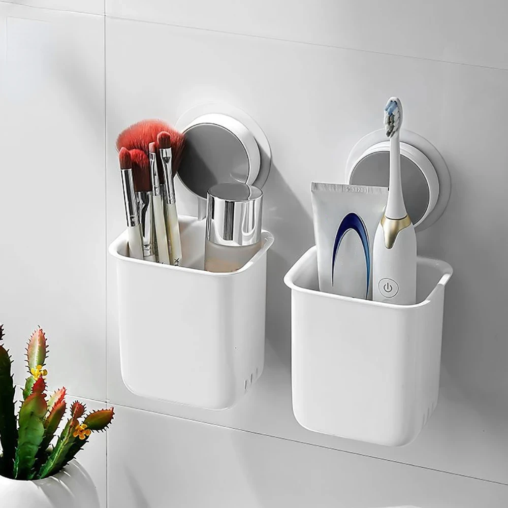 

Portable Toothbrush Wall Mounted Holder Toothpaste Mouth Cup Waterproof Holder Drill-Free Bathroom Shelf Rack Organizer Travel