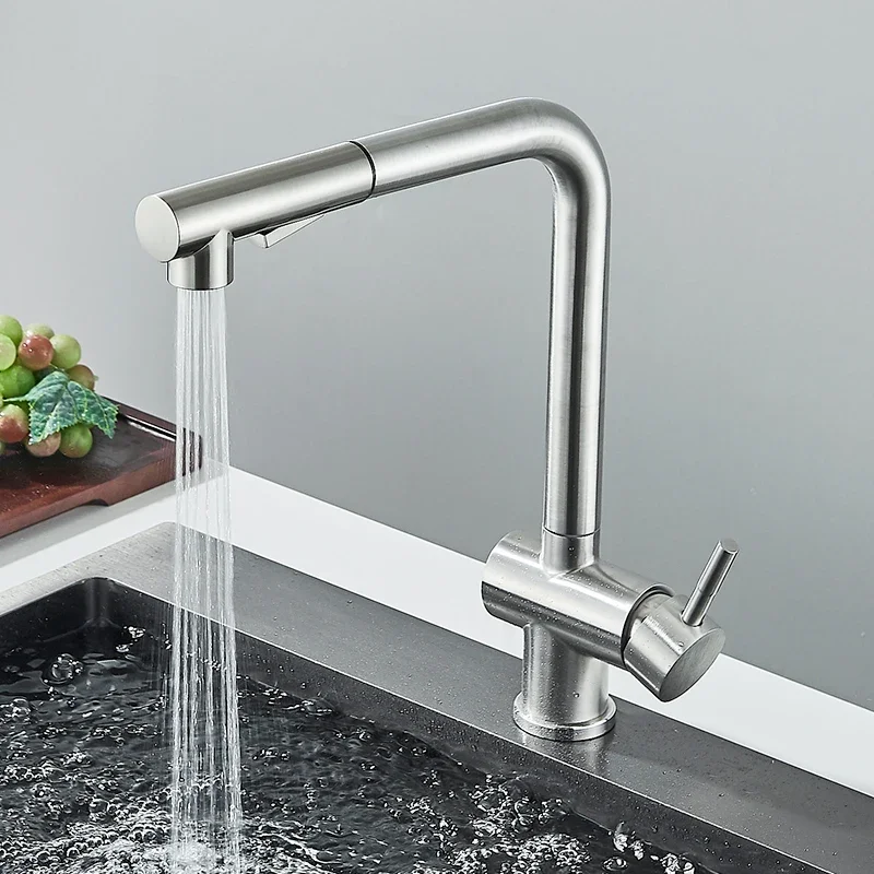 Black Kitchen Faucet Pull Out  Mixer With 2-way Spray 360 Rotation Swivel Water Crane For  Stainless Steel Taps