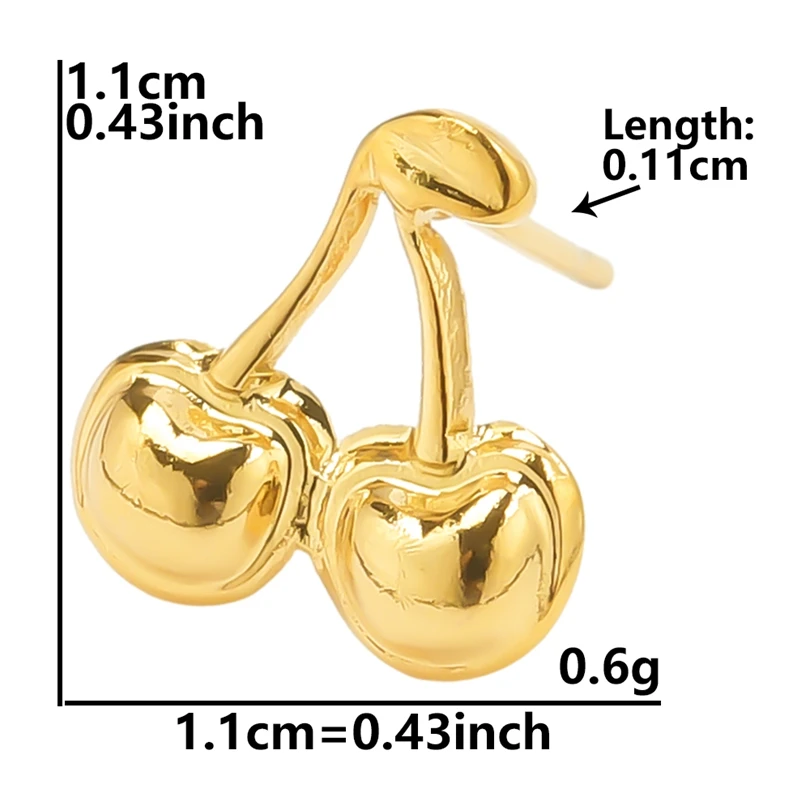 Fashion Cherry Gold Plated Earring Gentle And Sweet Wind Jewellery 2024 Stainless Steel Earrings With Earplugs Girl Holiday Gift