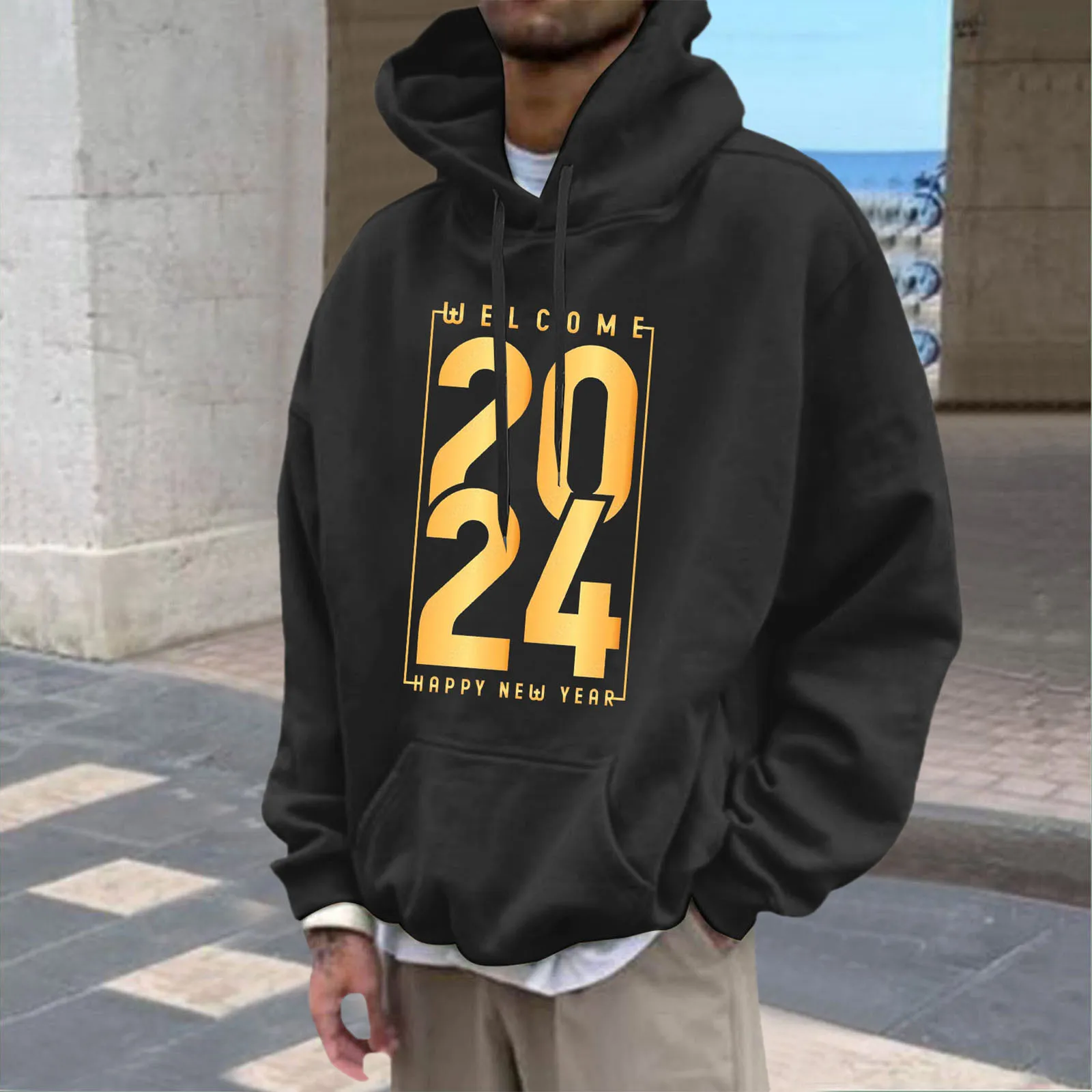 

Men's Fashion Hoodies 2024 New Autumn Winter Casual Drawstring Loose Long Sleeve Pockets Outerwear Fashion Streetwear For Men