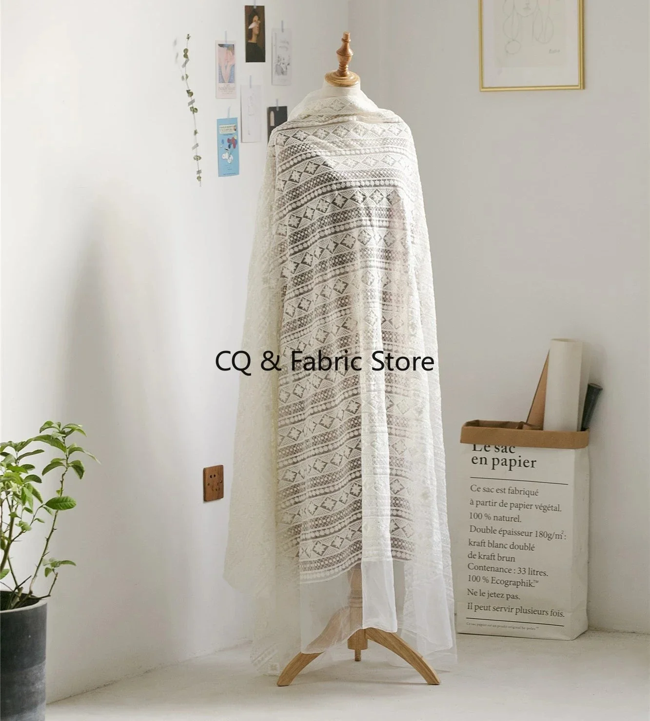 White Black Mesh Embroidered Fabric 130cm Width Fresh Lace Fabric for Wedding Dress Tshirt Sewing Craft Accessory
