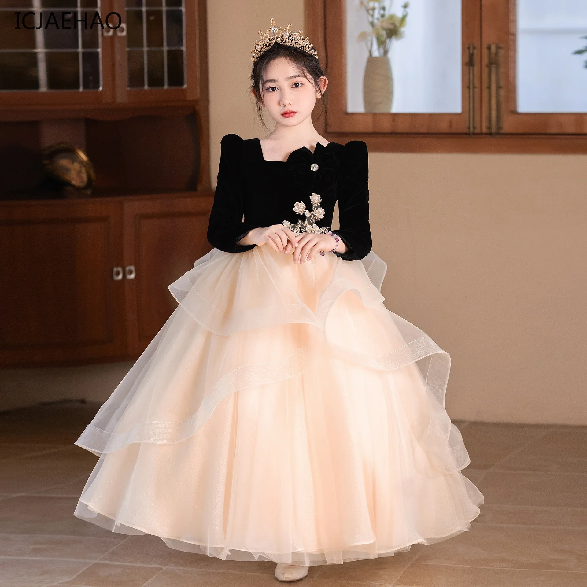 2025 Girls' Dress Winter Spring Luxury Niche High-End Host Birthday Princess Dresses Children Piano Performance Clothes Vestidos