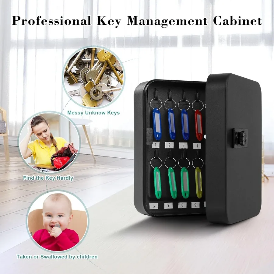 20 Key Storage Lock Box with Code Key Cabinet Organizer Wall Mount with Combination Lock Key Hooks Labels for Home Office or Ap