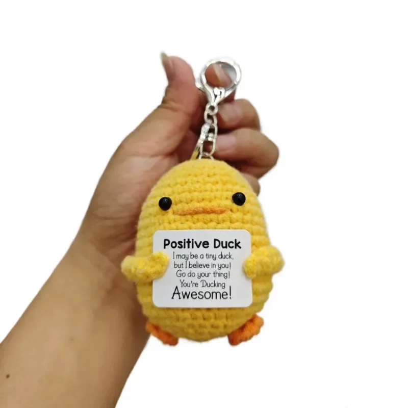 Inspirational Positive Pickle Cute Duck Keychain Plush Keyring Birthday Christmas Gifts for Car Backpack Wallet Accessories