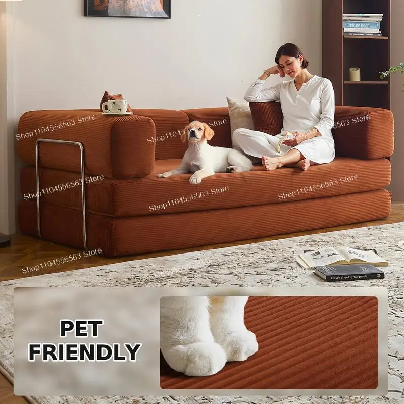 

2025 New Compressed Velvet Sofa Living Room Single Double Bedroom Small Space Orange Brown 50D High Density Sponge