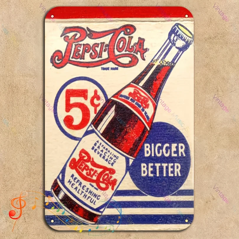 5 Cent Pepsi Cola Bottle Retro Ad Tin Sign - Vintage Durable Metal Plaque Wall Decor, Home Office Bar Man Cave Wall Art