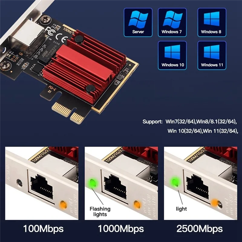 

2.5G PCIE To RJ45 Network Card RTL8125B Chip 100/1000Mbps 2.5Gbps Ethernet Wired LAN Controller Adapter For Win7/8/10/11