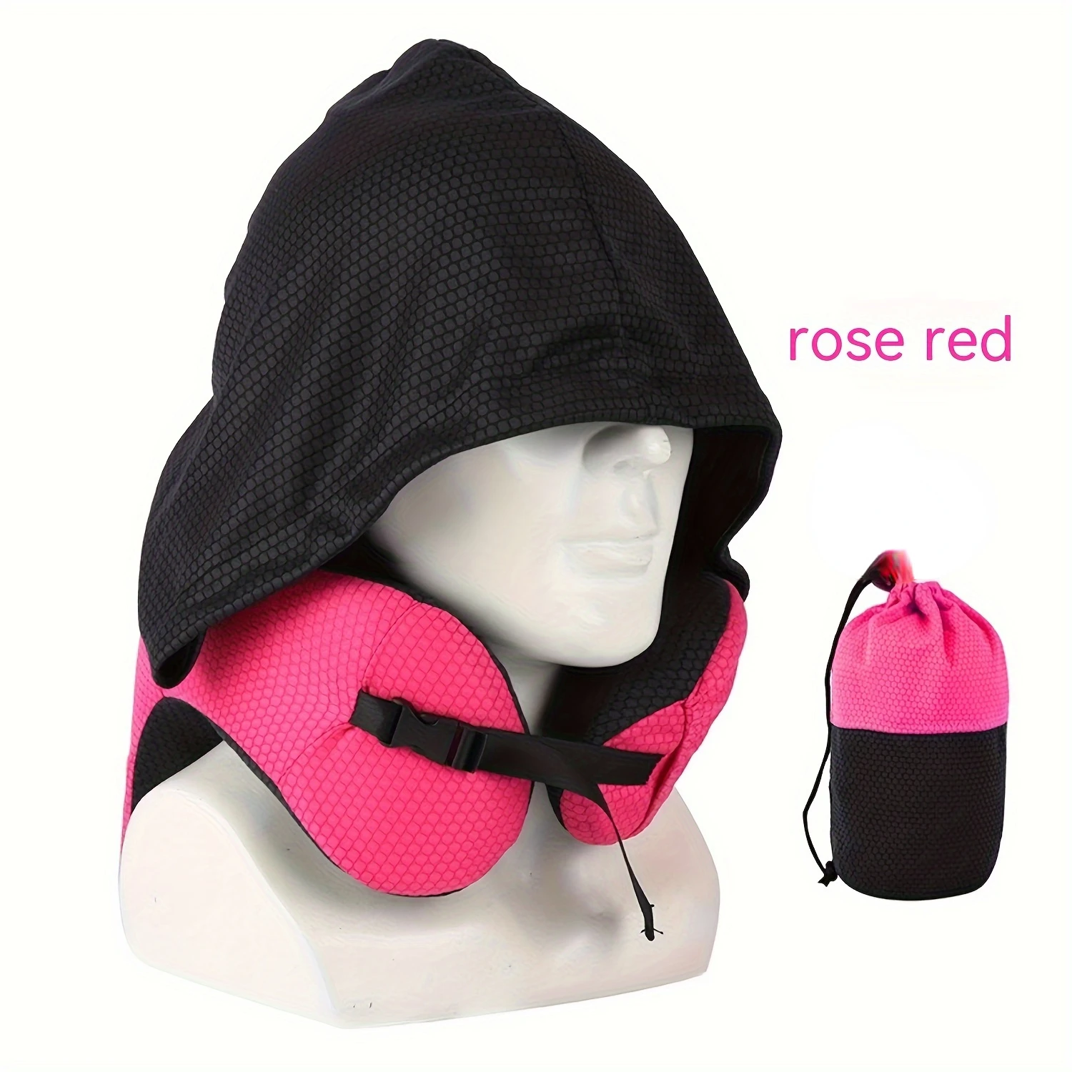 

1pc Hooded U-Shape Memory Foam Travel Neck Pillow - Adjustable Support, Drawstring Carry Bag - Ideal for Flights, Road Trips, Of