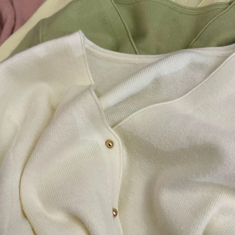 Autumn New Knitted Cardigan for Women Solid Color Casual V-Neck Single-Breasted Sweater Woman All-Match Long Sleeve Knitwear