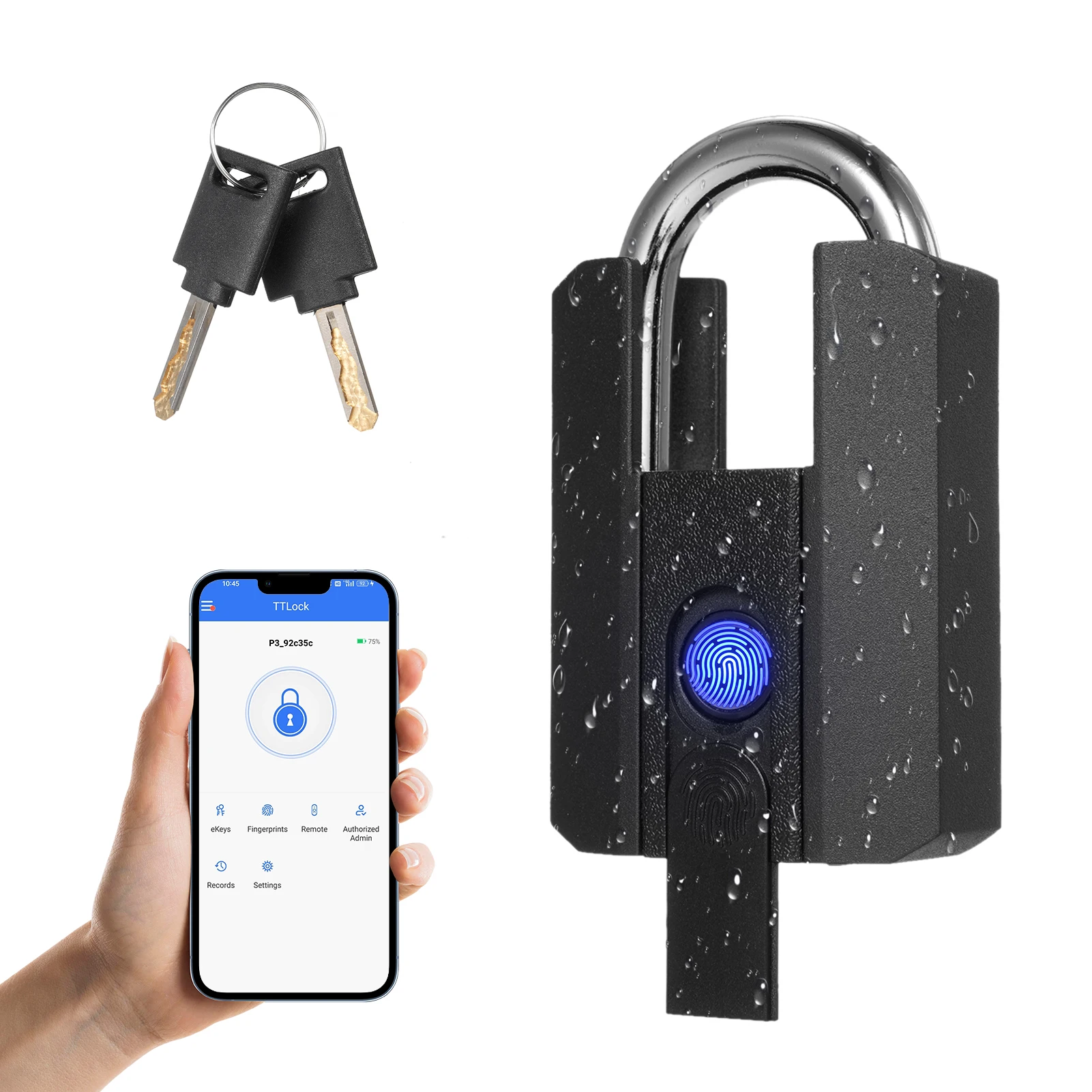 Heavy Duty Fingerprint Padlock with APP Waterproof Smart Lock with Key for Warehouse Outdoor Gate Rechargeable Smart Padlock