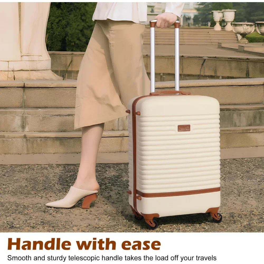 مجموعة حقائب سفر مكونة من 3 قطع، مجموعة أمتعة تحمل على أمتعة السفر، قفل TSA، عجلات دوارة، مجموعة أمتعة خفيفة الوزن (أبيض) #2