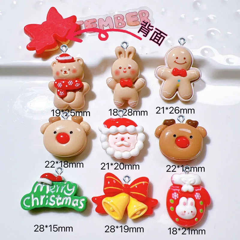 20Pcs Cartoon Santa Claus Animals Christmas Decorations Resin Charms For Jewelry Making Accessories Earring Bracelet Decoration