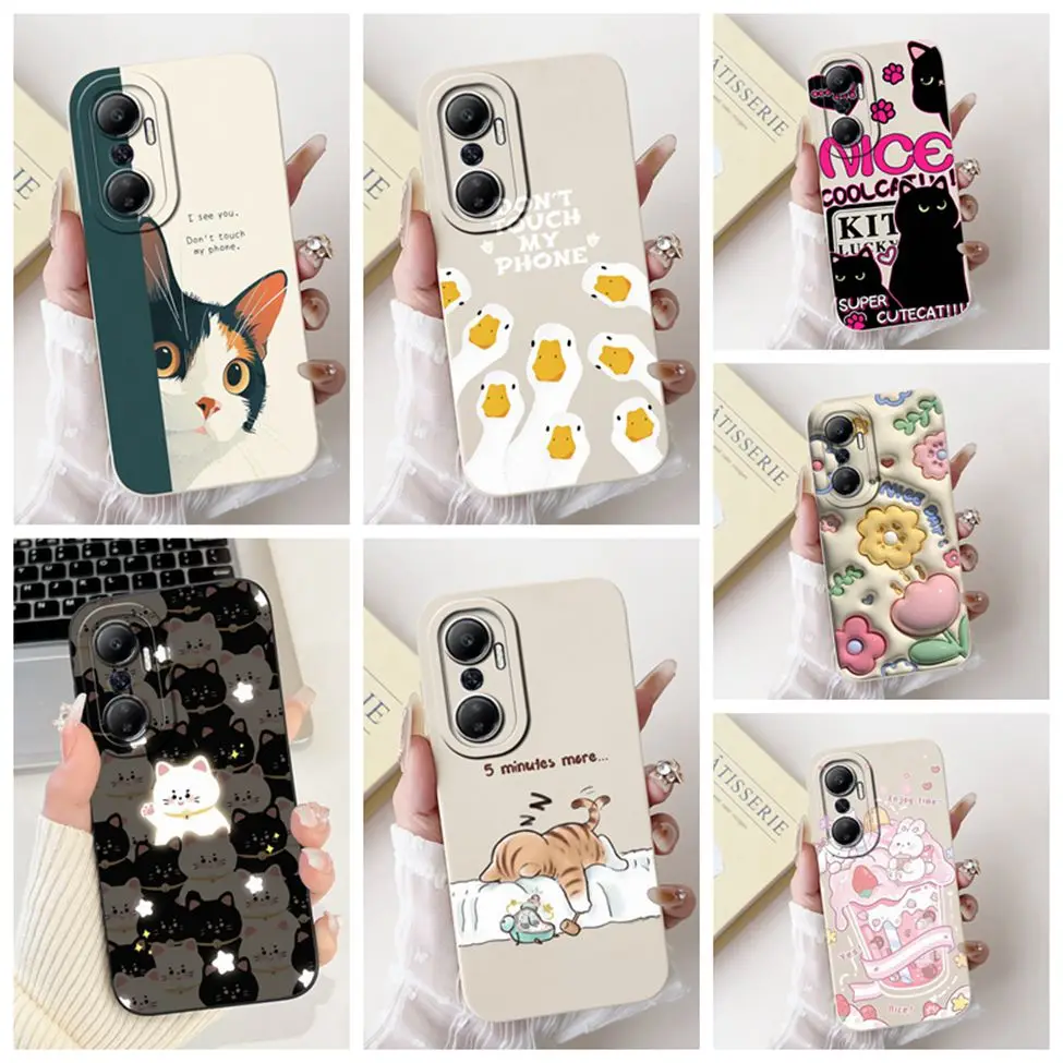 Casing For Infinix Hot 20 4G X6826B 20S X6827 20Play X6825 Back Cover For Infinix Hot 20 Play 20s Case Fashion Cute Cat Silicone