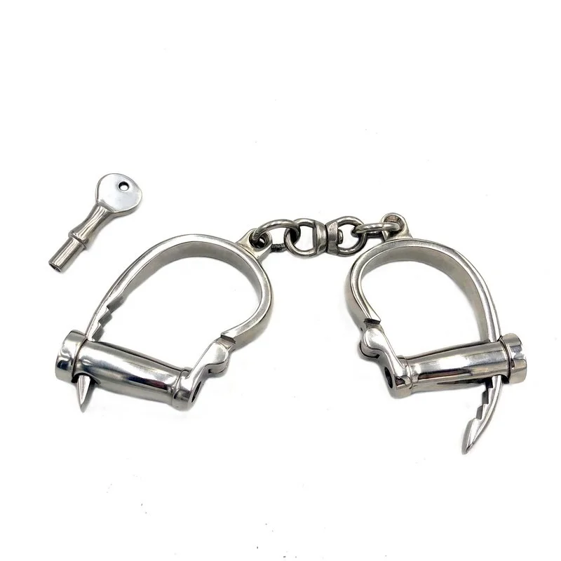 Stainless Steel Horseshoe Shackle Handcuffs Chain BDSM Lock Wrist Ankle Cuffs Slave Shackle Bondage Sex Toy for Couple