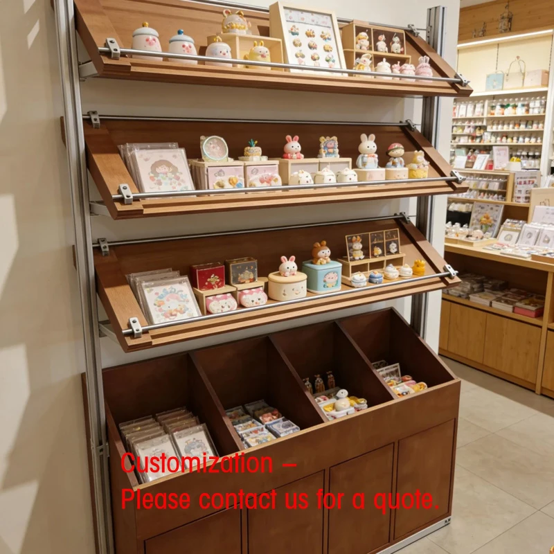 custom.Aluminum-Framed Merchandise Display Rack Smooth Wood-Grain LED Lighting Easy Clean Customizable Size Color Foo