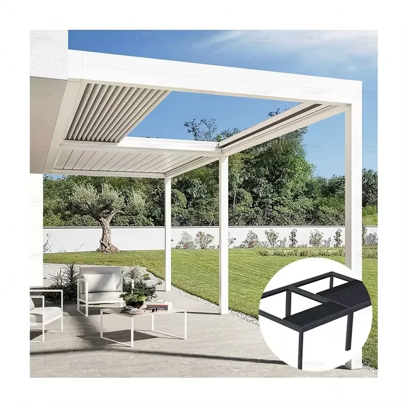 Modern Adjustable Louver Aluminum Motorized Waterproof Retractable Bioclimatic Pergola Roof for Outdoor Car Shelter APP