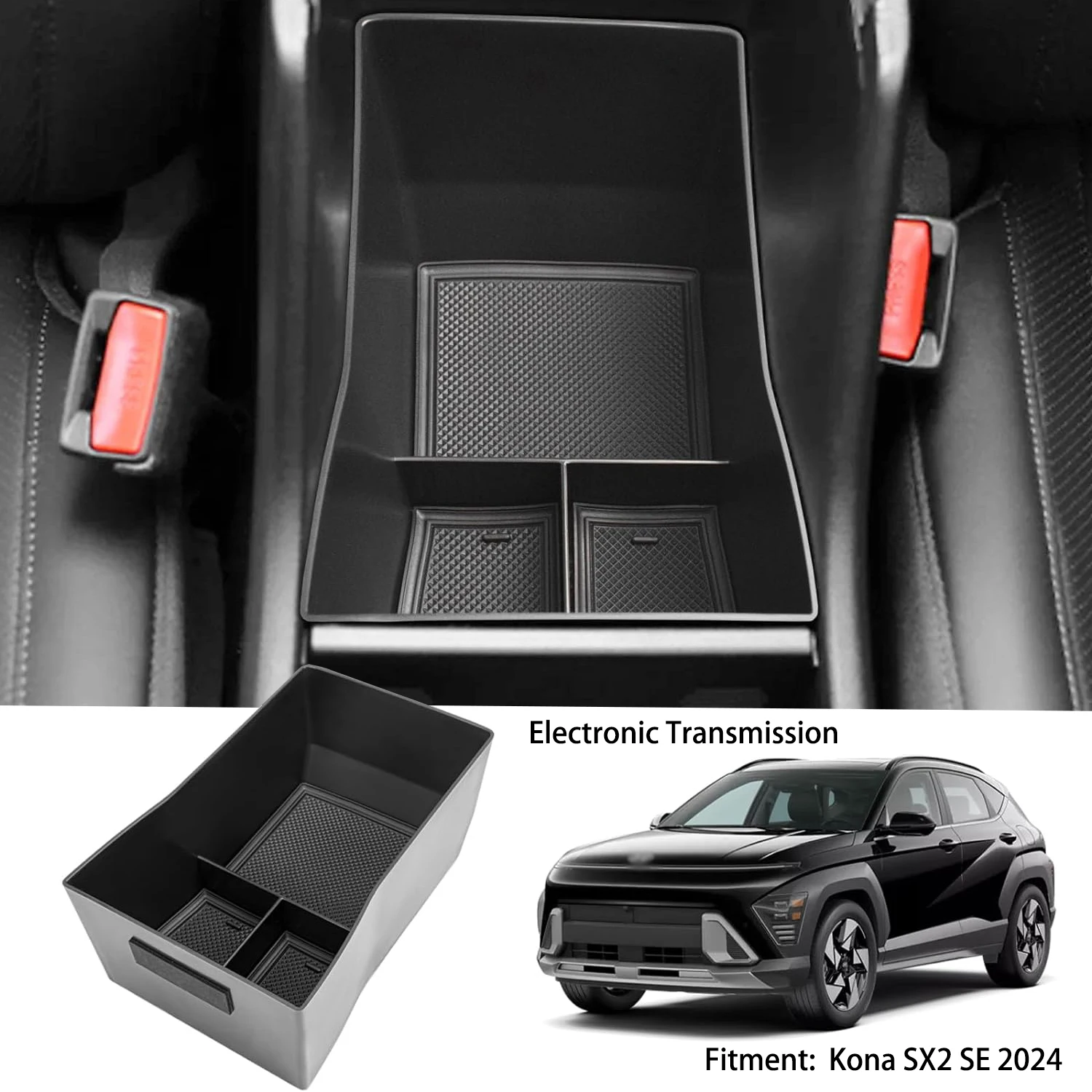 Armrest Storage Box For 2024 Hyundai Kona SE SEL Center Console Car Organizer Tray Interior Box Electronic Version Accessories