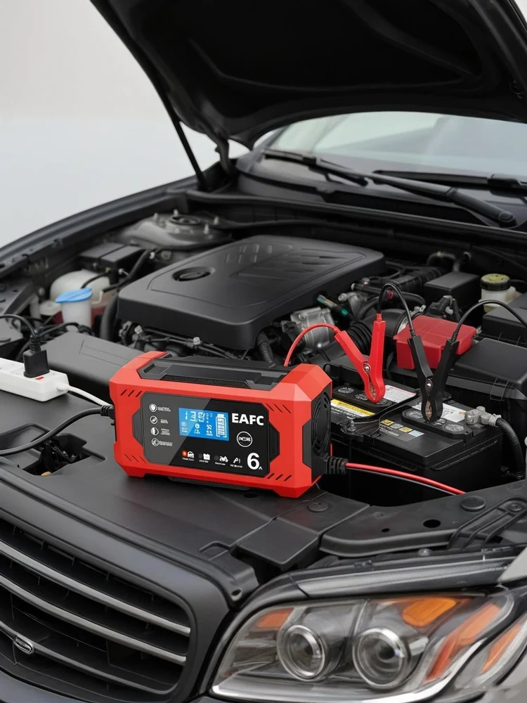 12V 6A/10A Auto- und Motorrad-Batterieladegerät – Intelligentes LCD-Display, Blei-Säure-Reparatur, Wartungsmodus, automatische Abschaltung, Schnellladung