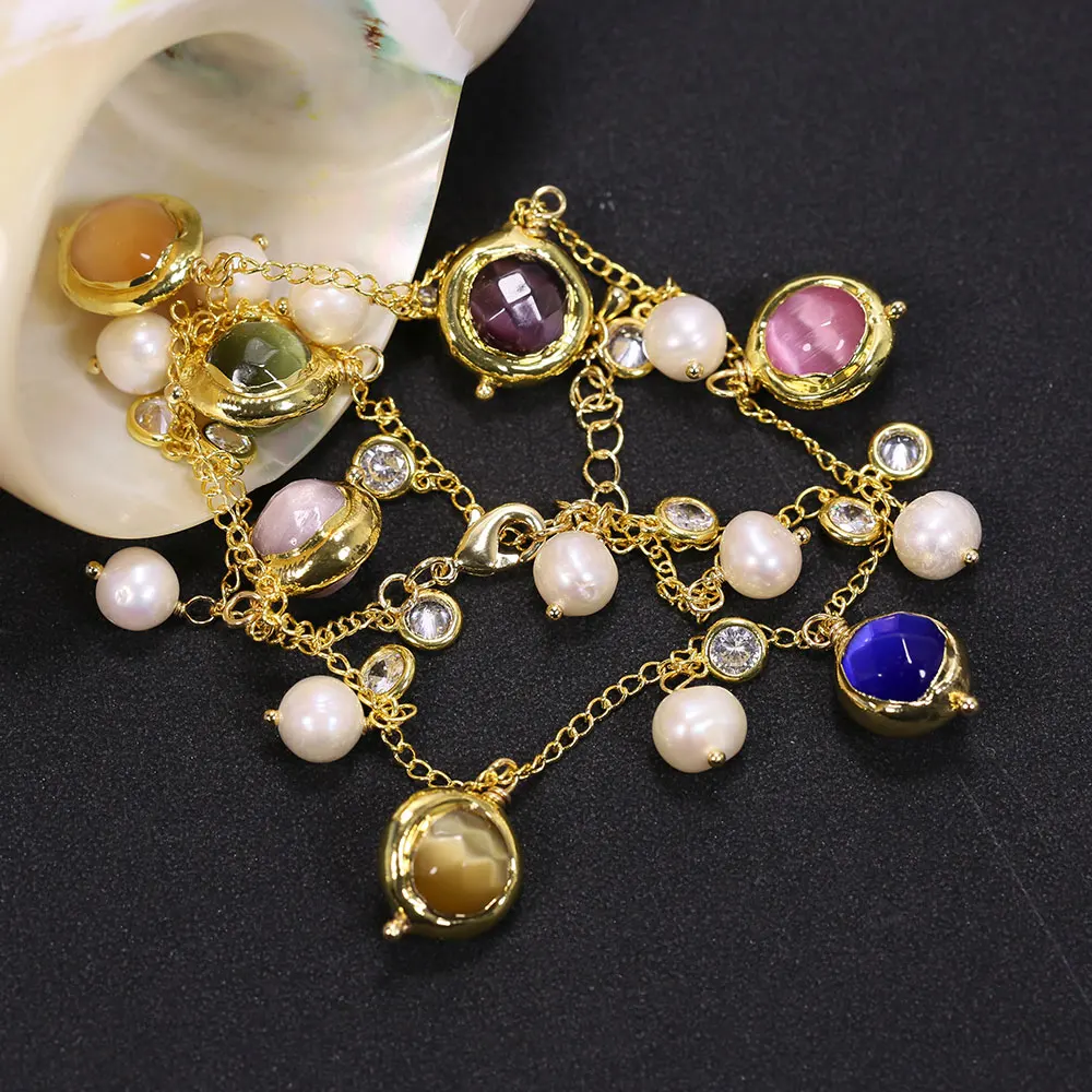 

Multi Color Cat Eye Freshwater Pearl Necklace Handmade Jewelry For Women Party