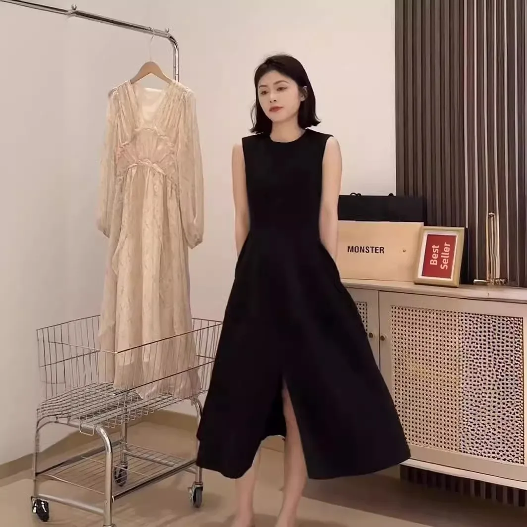 Rompi Panjang Wanita Ele Bla Dr Hepburn Sle High Waist Slim Fit Musim Semi 2024 Faion Bahan Poliester Berkualitas Tinggi