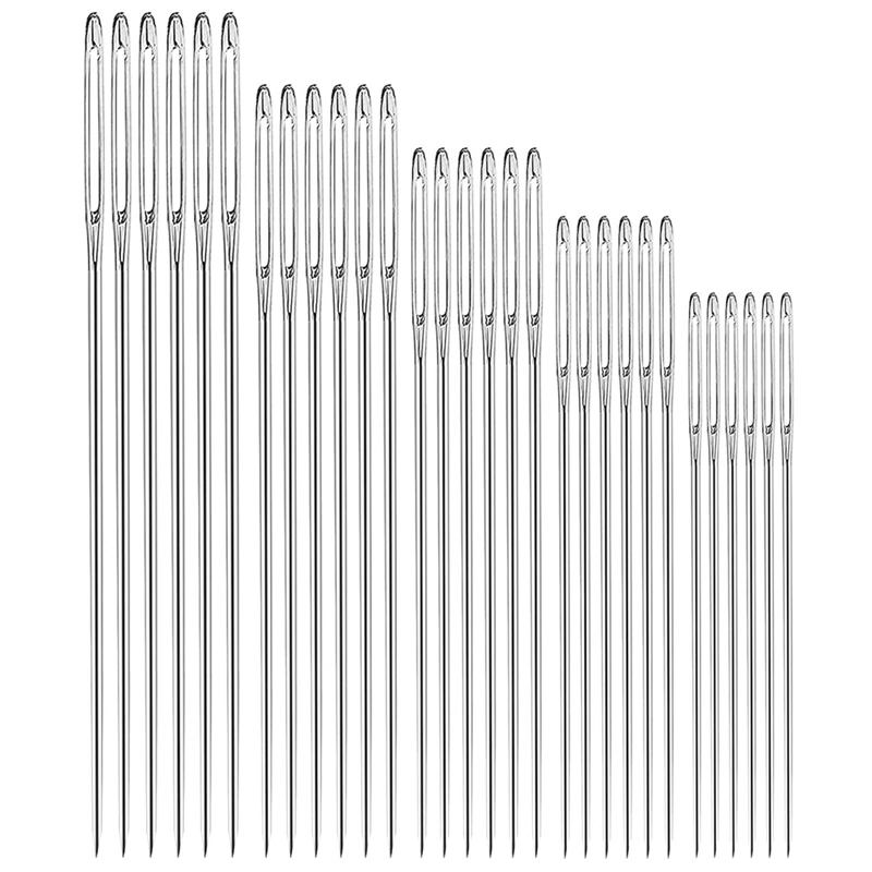 30Pcs Large-Eye Stitching Thick Needles, 5 Sizes Stainless Steel Sewing Needles Kit for Embroidery and Hand Sewing-DTB1