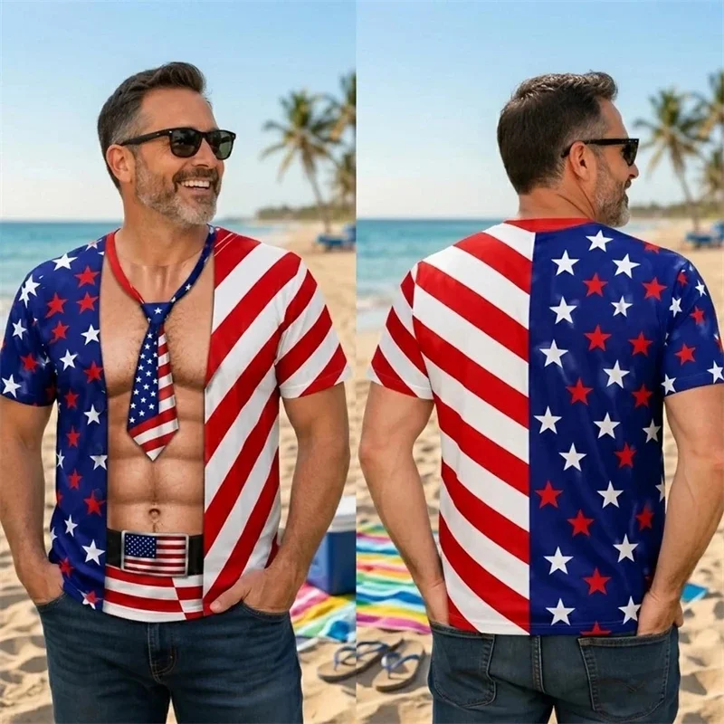Summer 2026 Short sleeved Imitation Bikini Illusion T-shirt, Funny Beach T-shirt, Personalized Birthday Gift, Fashion Trend