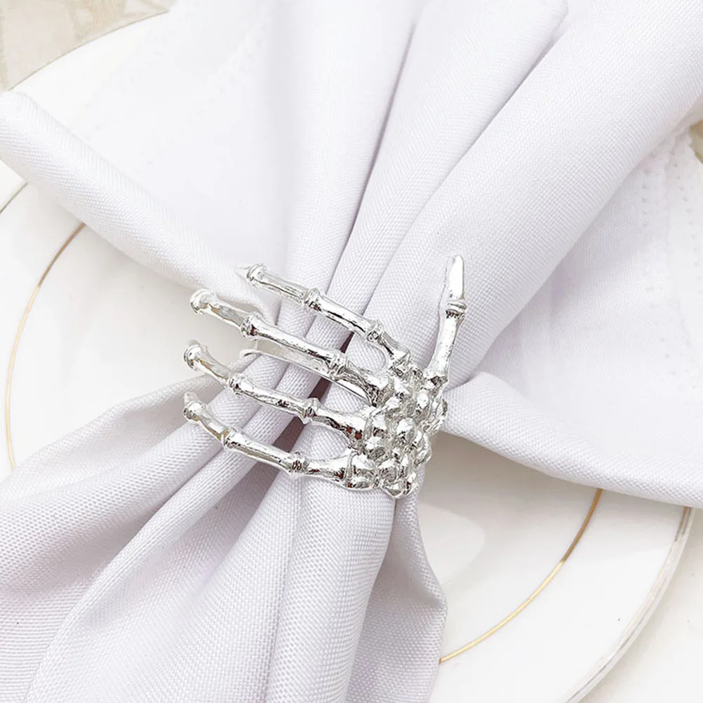 

4 Pcs Hand Napkin Rings Silver Halloween Table Decoration Buckle Party Supplies Spooky Decorations Table Settings Kitchenware