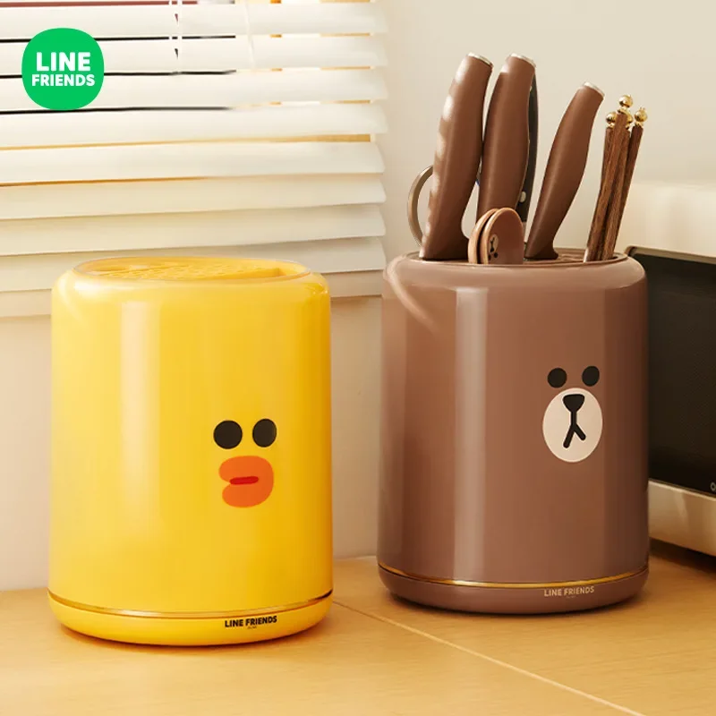 Line Friends Brown Multifunctional Draining Chopstick Holder Knife Holder Kitchen Rotating Shelf Kitchen Knife Storage Bucket