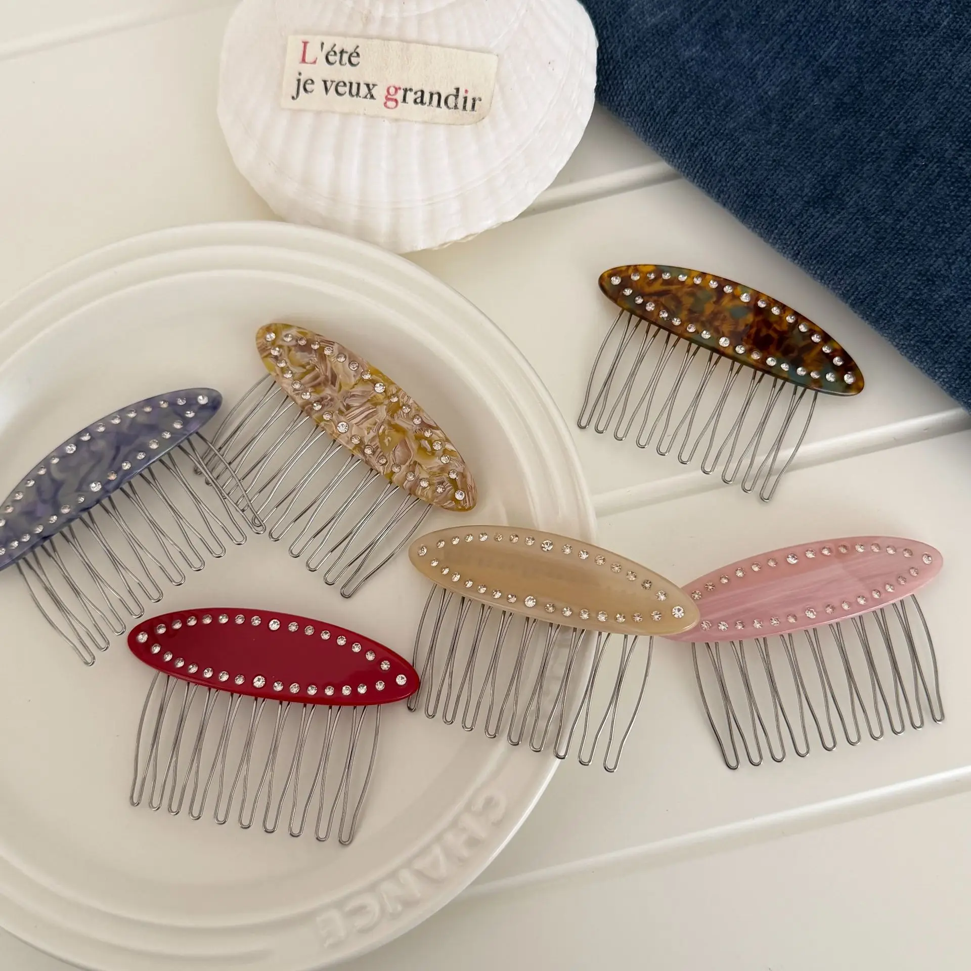 Premium Acetate Side Hair Comb Rhinestone Clip Princess Headpiece New Style for Women Daily Office High Quality Hair Clips