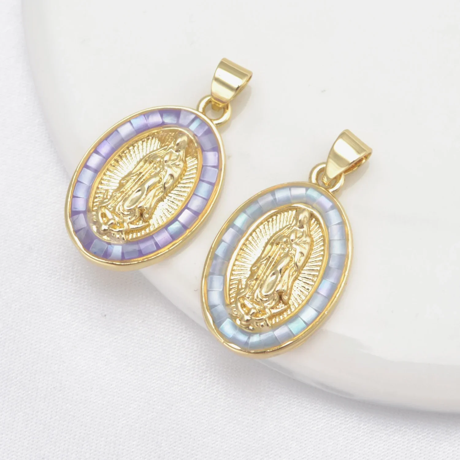 6 Pcs Color Shell Oval Pendant DIY Charm Necklace Jewelry Accessories Religious Christian Jewelry Woman Man Copper Plated Parts