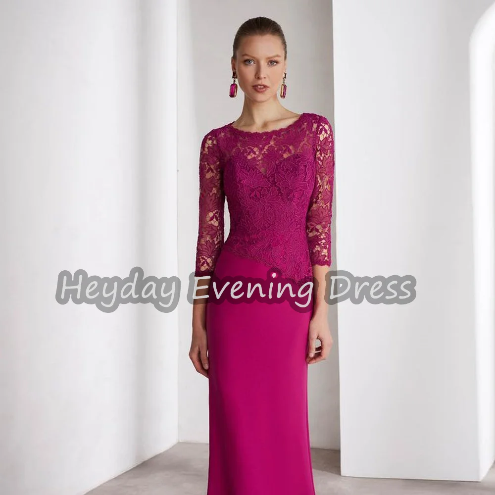 

Heyday Crepe Mermaid O-neck Lace Draped Floor Length Elegant Evening Dresses For Women 2025 With Long Sleeves Saudi Party Dress