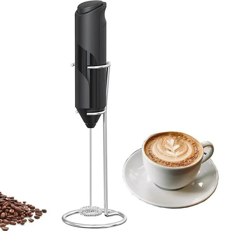 Efficient and Stylish Battery Powered Handheld Milk Frother with Stainless Steel Stand for Coffee and More - Convenient Drink Mi