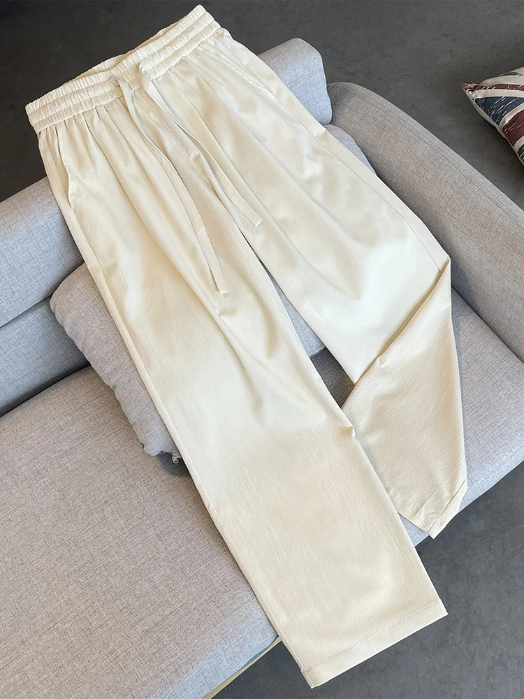 

Ice Silk Wide Leg Pants Men's Summer Thin Loose Breathable Casual Pants Straight Cut Loose Fit High Waist Long Straight Tube