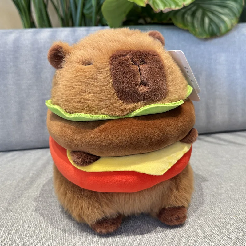 Kapibala hamburguesa delfín sombrero de cumpleaños mochila de hamburguesa lindo juguete de peluche feo muñeca de almohada