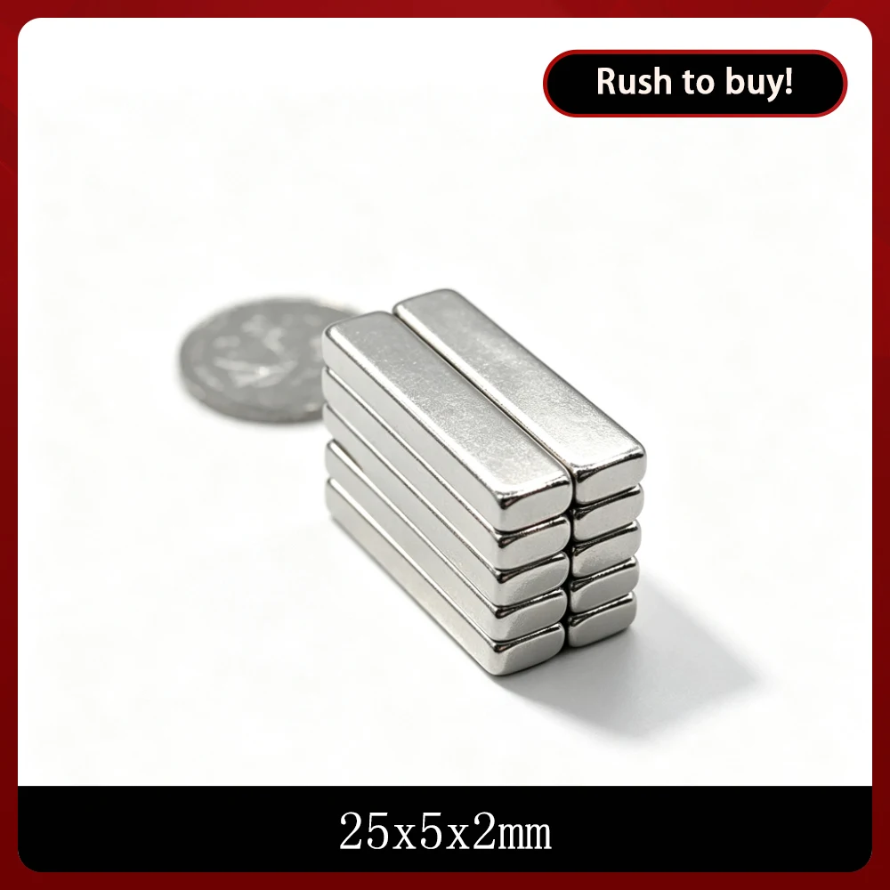 25x5x2 Strong Sheet Rare Earth Magnet Block Rectangular Neodymium Magnets 25x5x2mm Magnetic 25*5*2