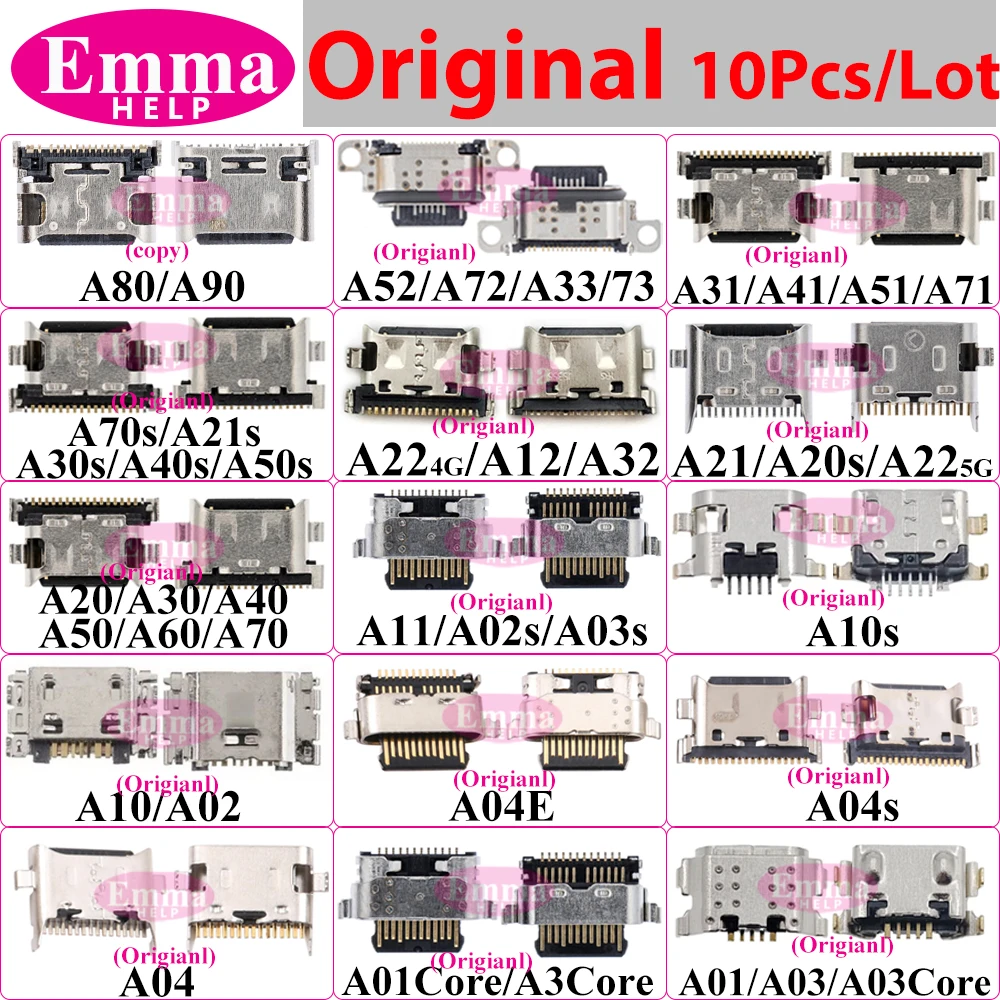 10 sztuk oryginalnego portu ładowania do Samsunga A12  A21s A11 A01Core A02s A03s A04s A04e A10s A20s A30s A50s A70s A22 A32 5G A31 A21 A51 A71 A70 A50 A32 Złącze złącza Micro USB serii A, wymiana pinu ładowania typu C