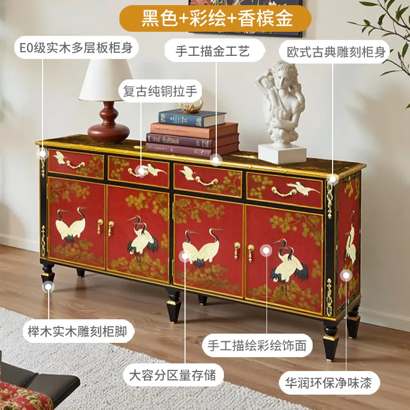 Chinese style crane entrance cabinet, living room storage, dining side cabinet, retro side cabinet