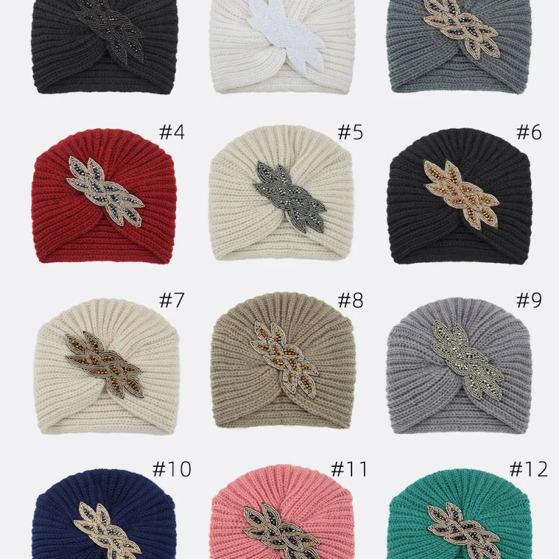 1 قطعة المرأة الخريف الشتاء بيني البريق حجر الراين حبة مكبل قبعات صغيرة محبوكة لينة تمتد قبعة تدفئة