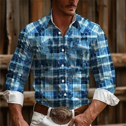 Western Denim Retro Casual Party Tribal Ethnic Totem Men's Tops Button-Down Shirts 2024 New Style Hot Selling European Sizes