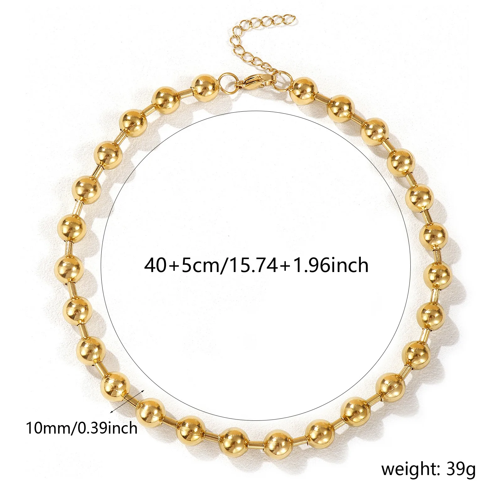 1 stuk eenvoudige roestvrijstalen ketting multicolor 8mm 10mm ronde kogelketting voor dames heren feest sieraden 40cm+ 5cm lang