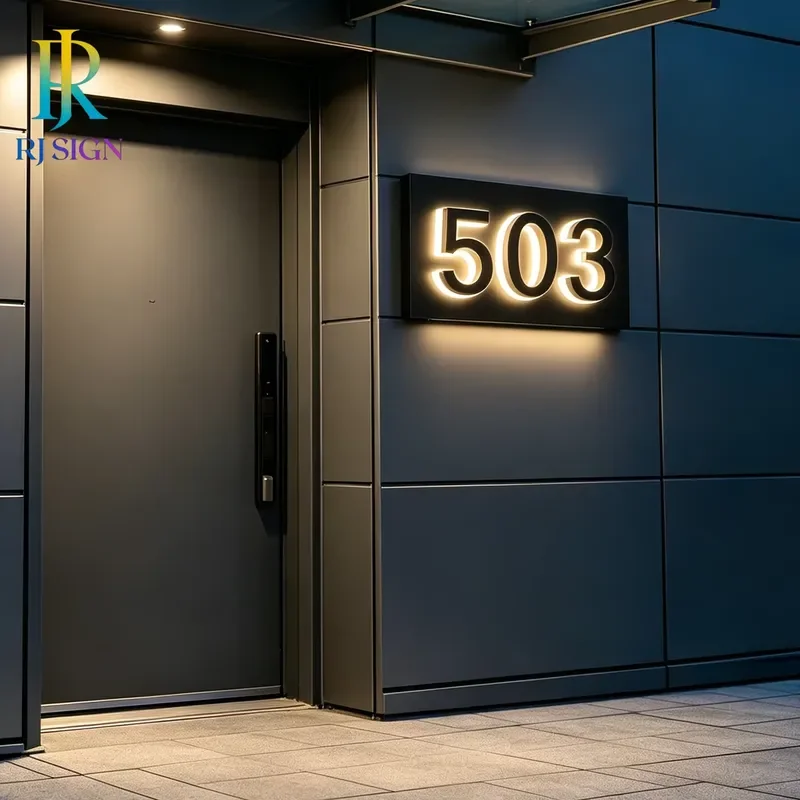 Custom Stainless Steel Backlit House Number Sign Outdoor Waterproof DC LED Strips Warm Villa Door Plate Modern Garden