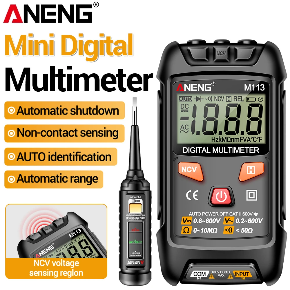 Digitales Multimeter Intelligenter AC/DC-Spannungsmesser ANENG M113+B15 Einteiliger Schraubendreher mit Hintergrundbeleuchtung Elektriker-Kit Tester