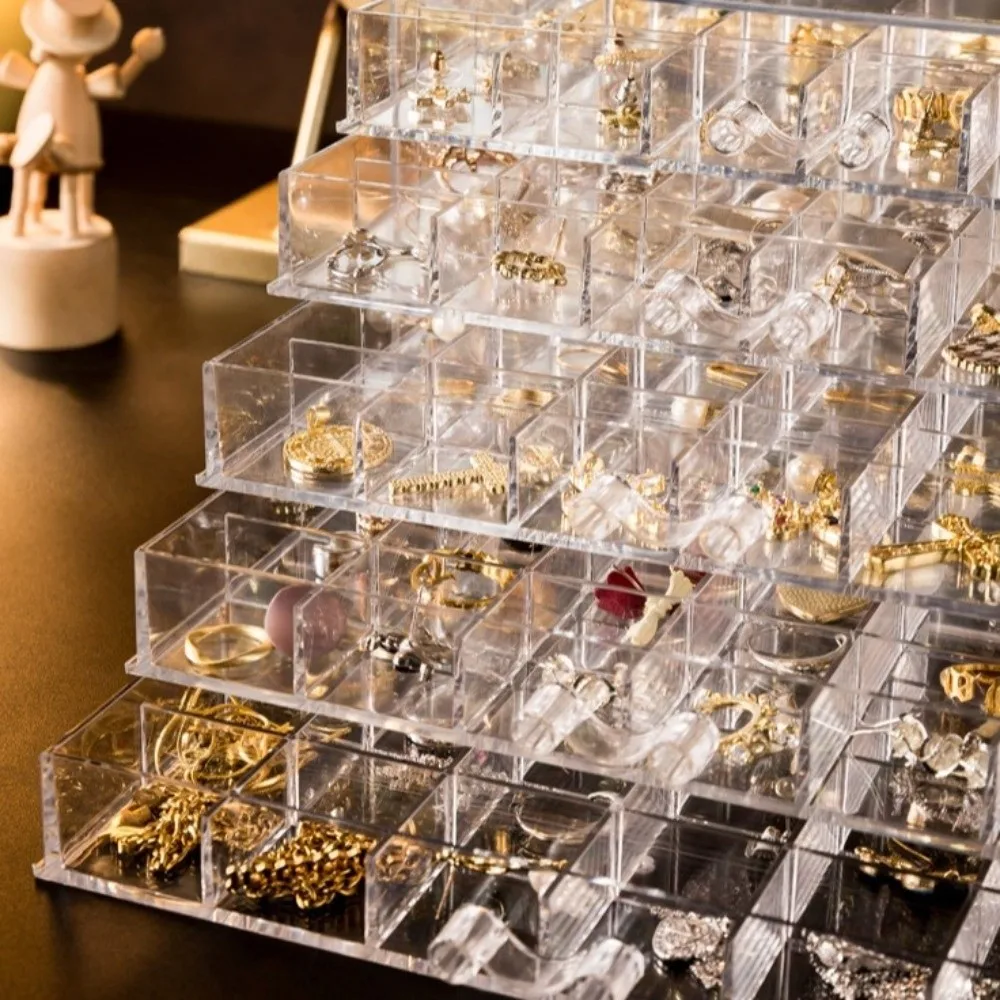 120 Grids Jewelry Storage Box Drawer Style Dustproof Transparent Organizer Box Plastic Ring Jewelry Sorting Box Vanity